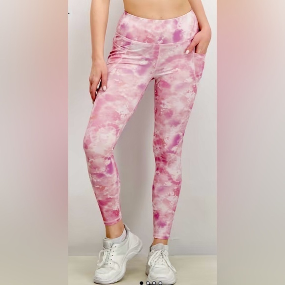 💜💗NWT💜💗Bebe Sport XL Hot Pink Tie-Dye Athletic Leggings